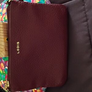 Lodis Dark Red Leather Wristlet
